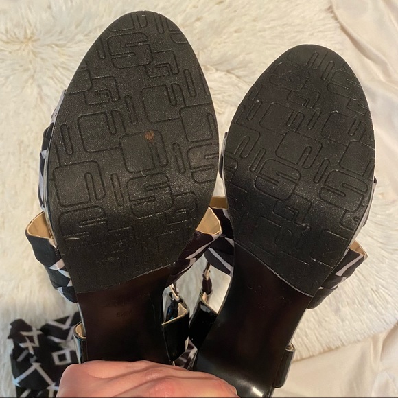 💛 Unisa Black & White Lace Up Satin Tie Heels 8.5 - Picture 4 of 10